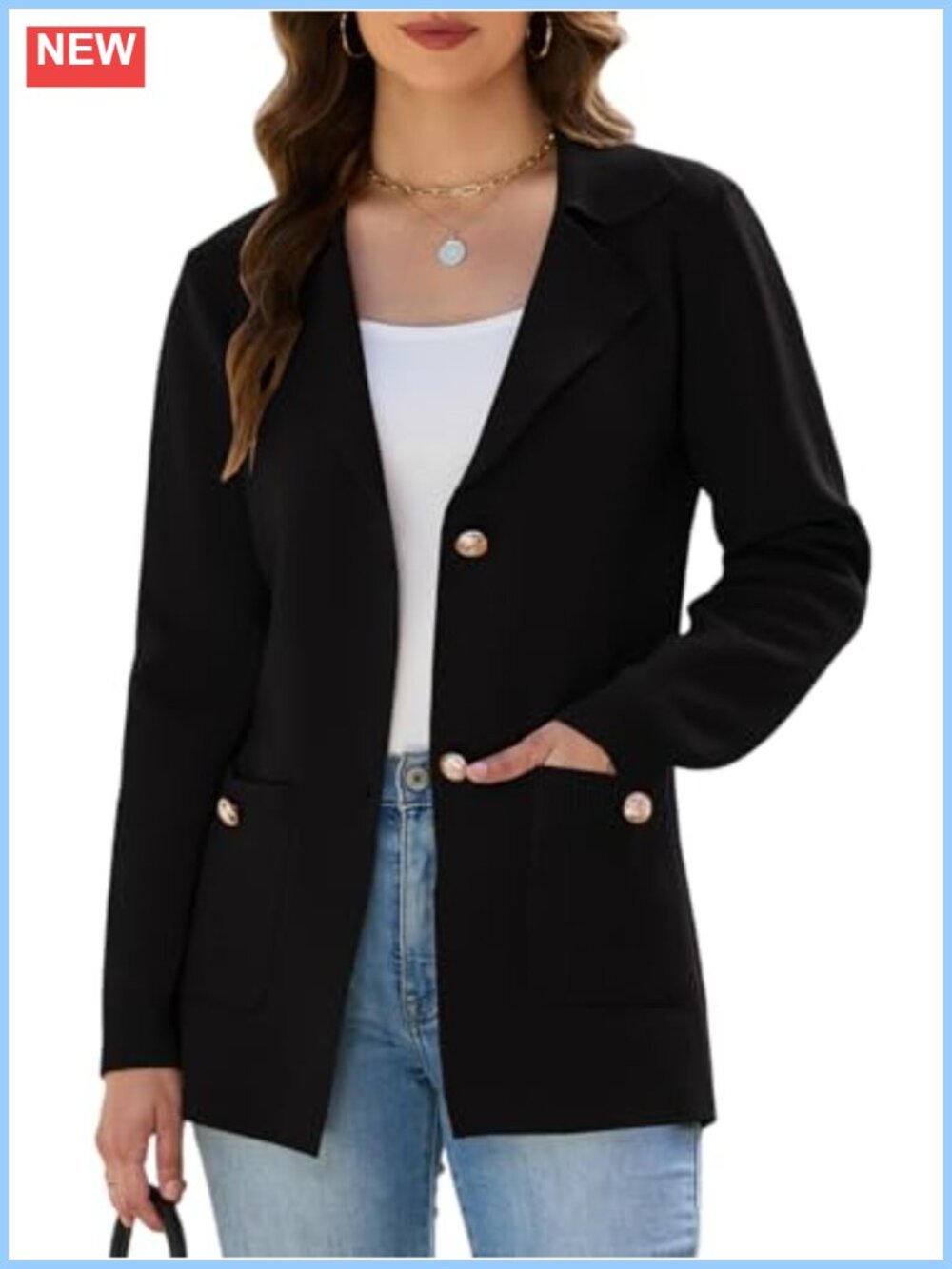 Women's Sweater Blazer Business Casual Long Sleeve Button Cardigan with Pockets